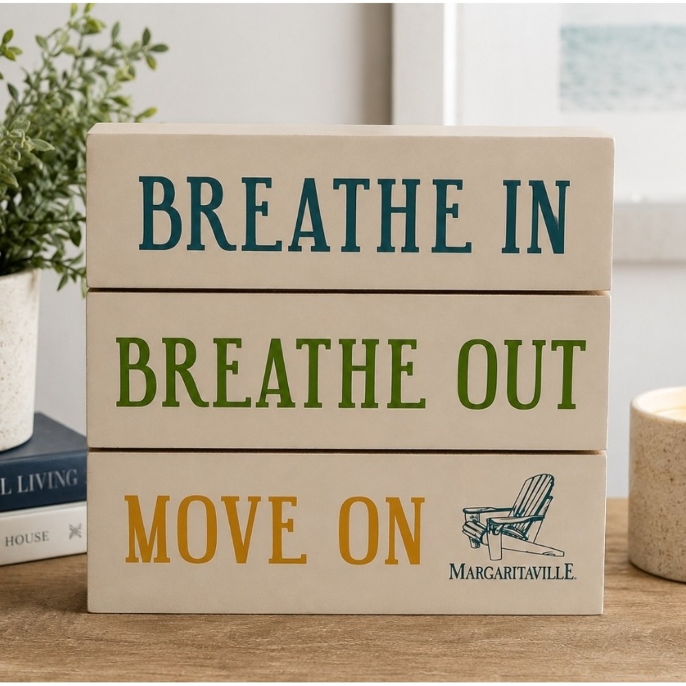 🦜Margaritaville "Breathe In Breathe Out Move On" Wood Table Decor Sign 6x6 NEW